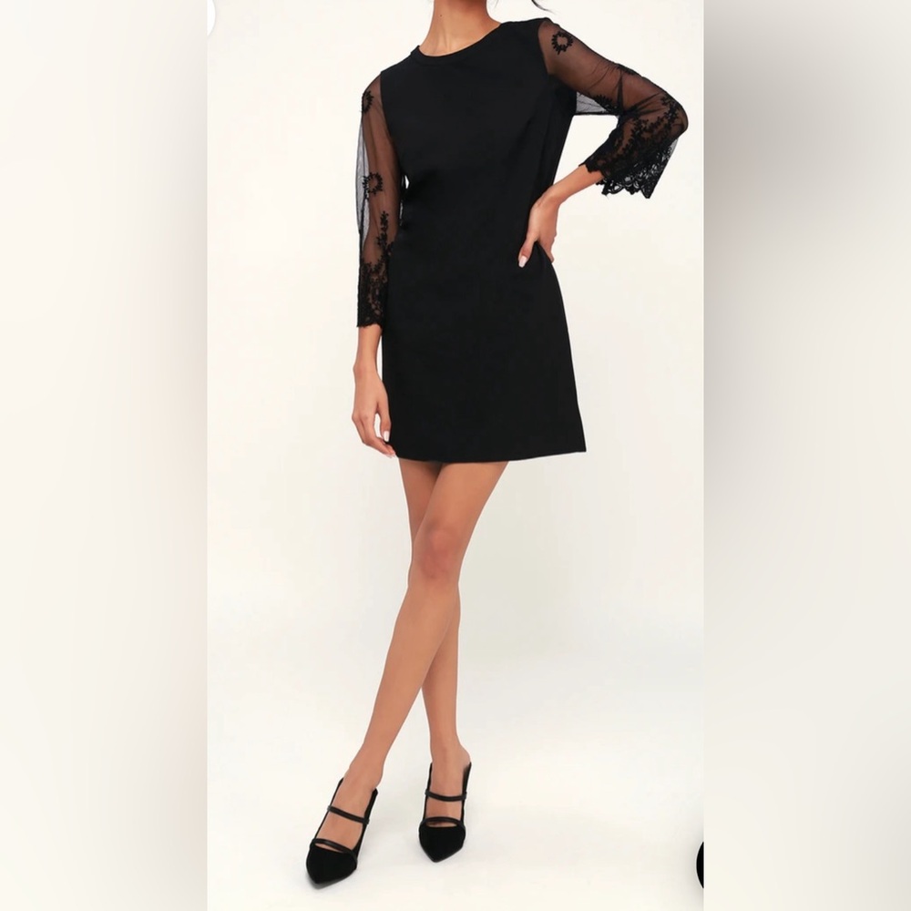 Lulus Once Upon Midnight Dress Black Embroidered Sheer Bell Sleeve Whimsigoth M